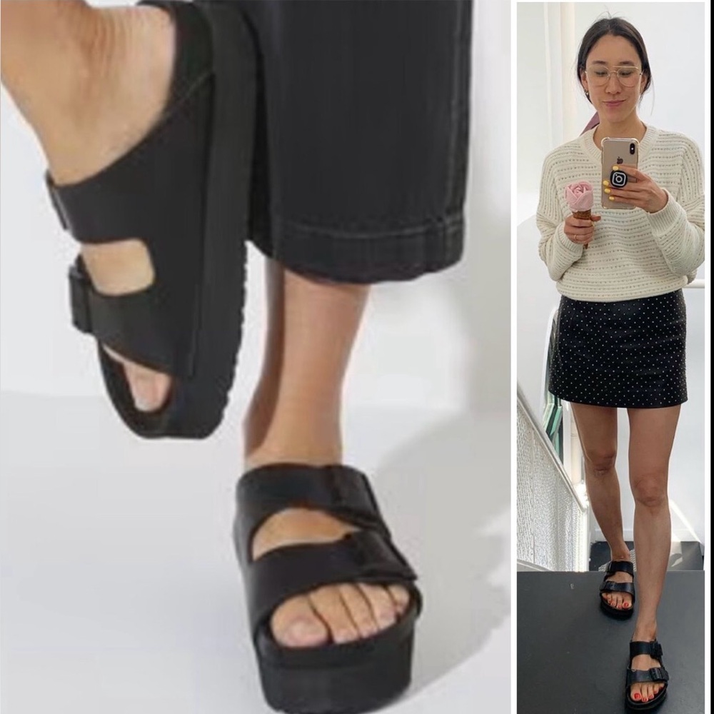 🩴🩴Size 9 or 40 Birkenstock Arizona Flatform Platform Sandal in Black Leather